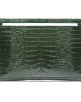 Zip top leather folder, green croc, front view