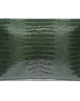 Zip top leather folder, green croc, back view