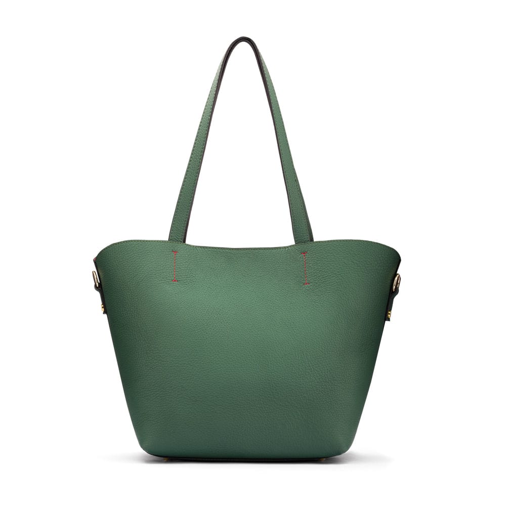 Leather tote bag, green, front view