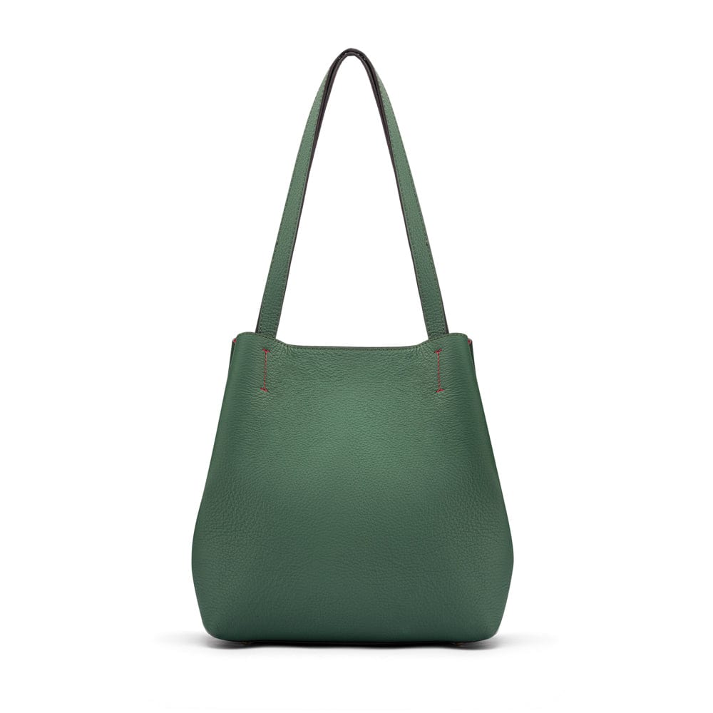 Leather tote bag, green, front view 2