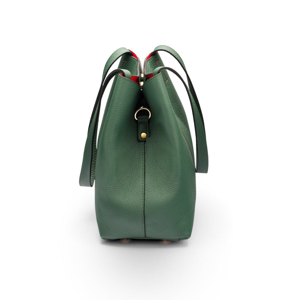 Leather tote bag, green, side view 2