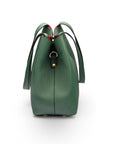 Leather tote bag, green, side view 2