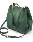 Leather tote bag, green, with shoulder strap