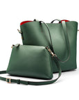 Leather tote bag, green, with inner bag