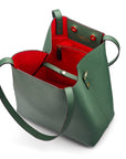 Leather tote bag, green, inside closed