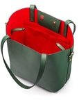 Leather tote bag, green, inside open