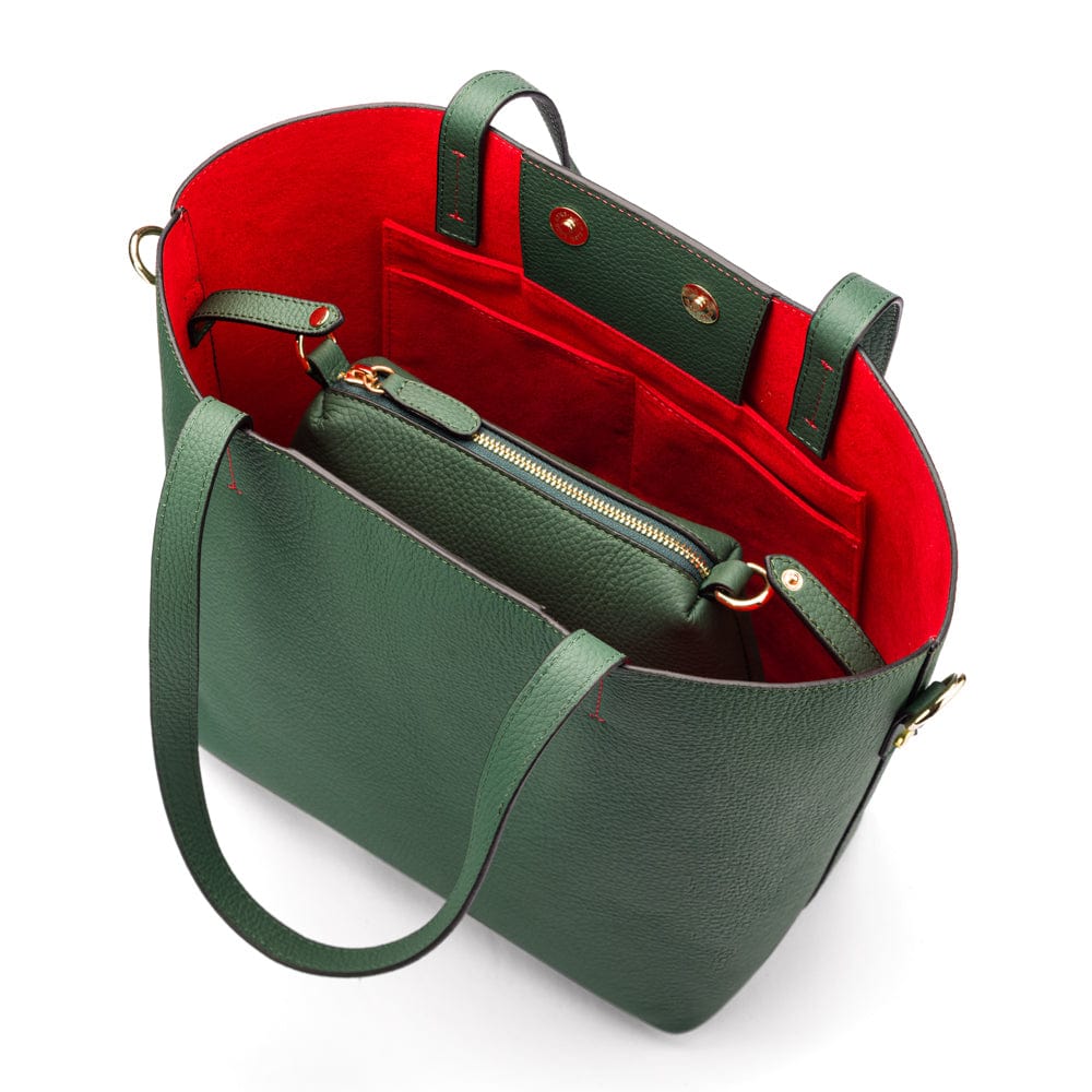 Leather tote bag, green, inner bag view