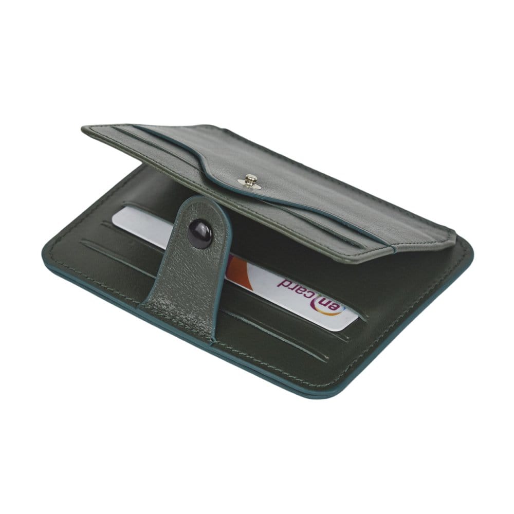 Green Flat Compact Credit Card Wallet With 2 ID Windows, 6CC