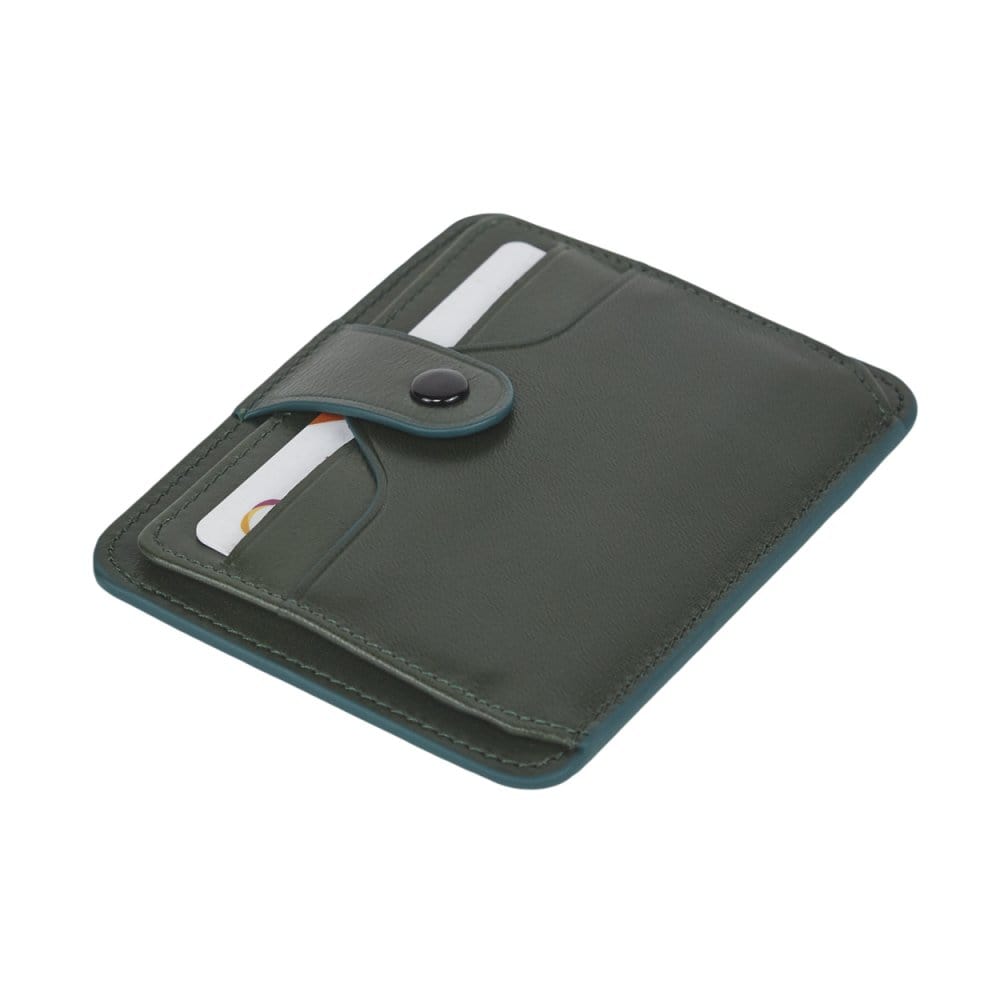 Green Flat Compact Credit Card Wallet With 2 ID Windows, 6CC