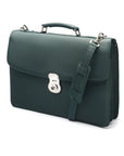 Leather briefcase with silver lock, Harvard, green pebble grain, side