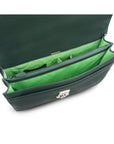 Leather briefcase with silver lock, Harvard, green pebble grain, inside