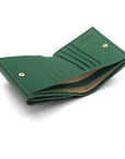 Women's leather purse with 6 cards and coins, green, inside