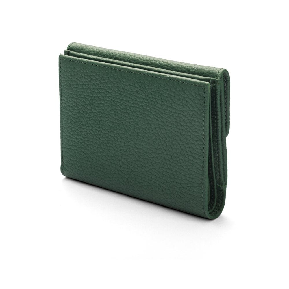 Women's leather purse with 6 cards and coins, green, front