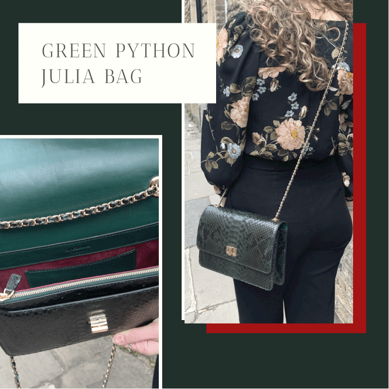 Leather chain bag, green python