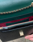 Leather chain bag, green python, inside view
