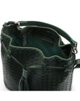 Woven leather bucket bag, green, inside