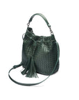 Woven leather bucket bag, green, side