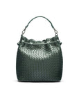 Woven leather bucket bag, green, back