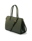 Ladies' leather 15" laptop handbag, green, with shoulder strap