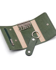 Key wallet with detachable key fob, green, open