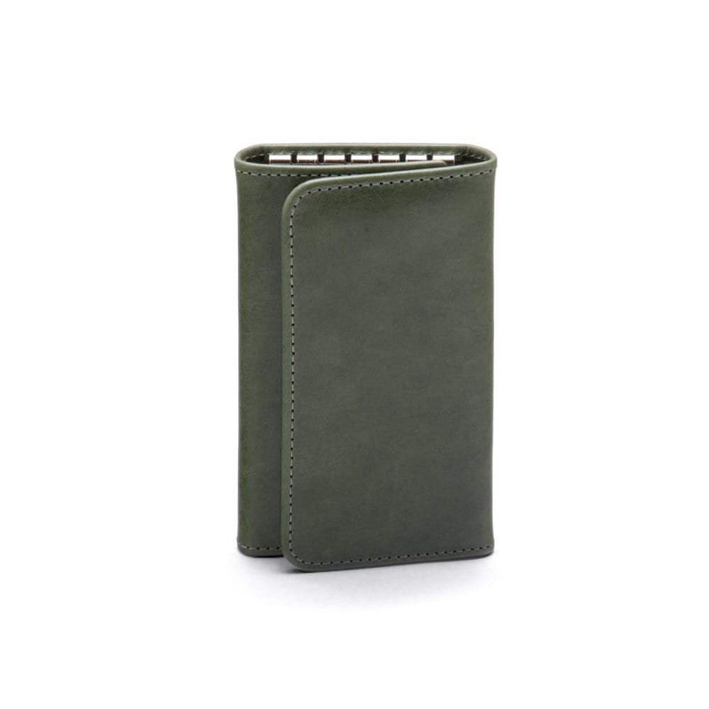 Key wallet with detachable key fob, green, front