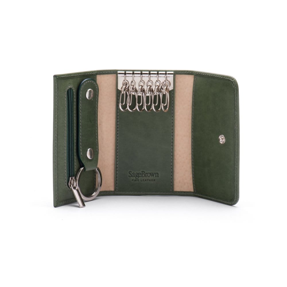 Key wallet with detachable key fob, green, inside