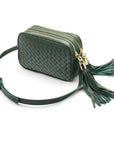 Woven leather camera bag, green, side