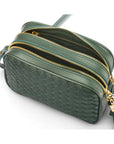 Woven leather camera bag, green, inside