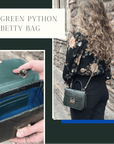 Small real python top handle bag, green