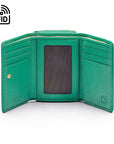 RFID blocking leather tri-fold purse, emerald green, inside