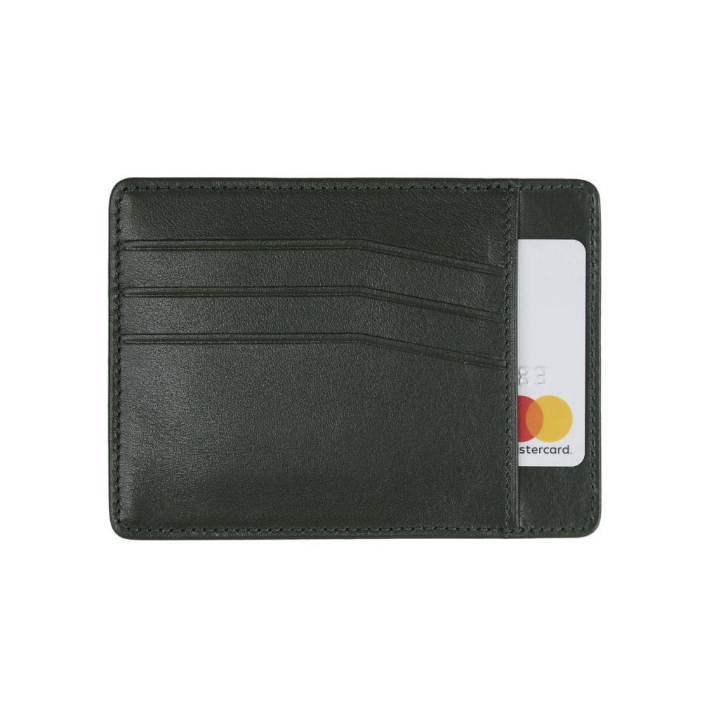 Flat leather credit card holder, green, front