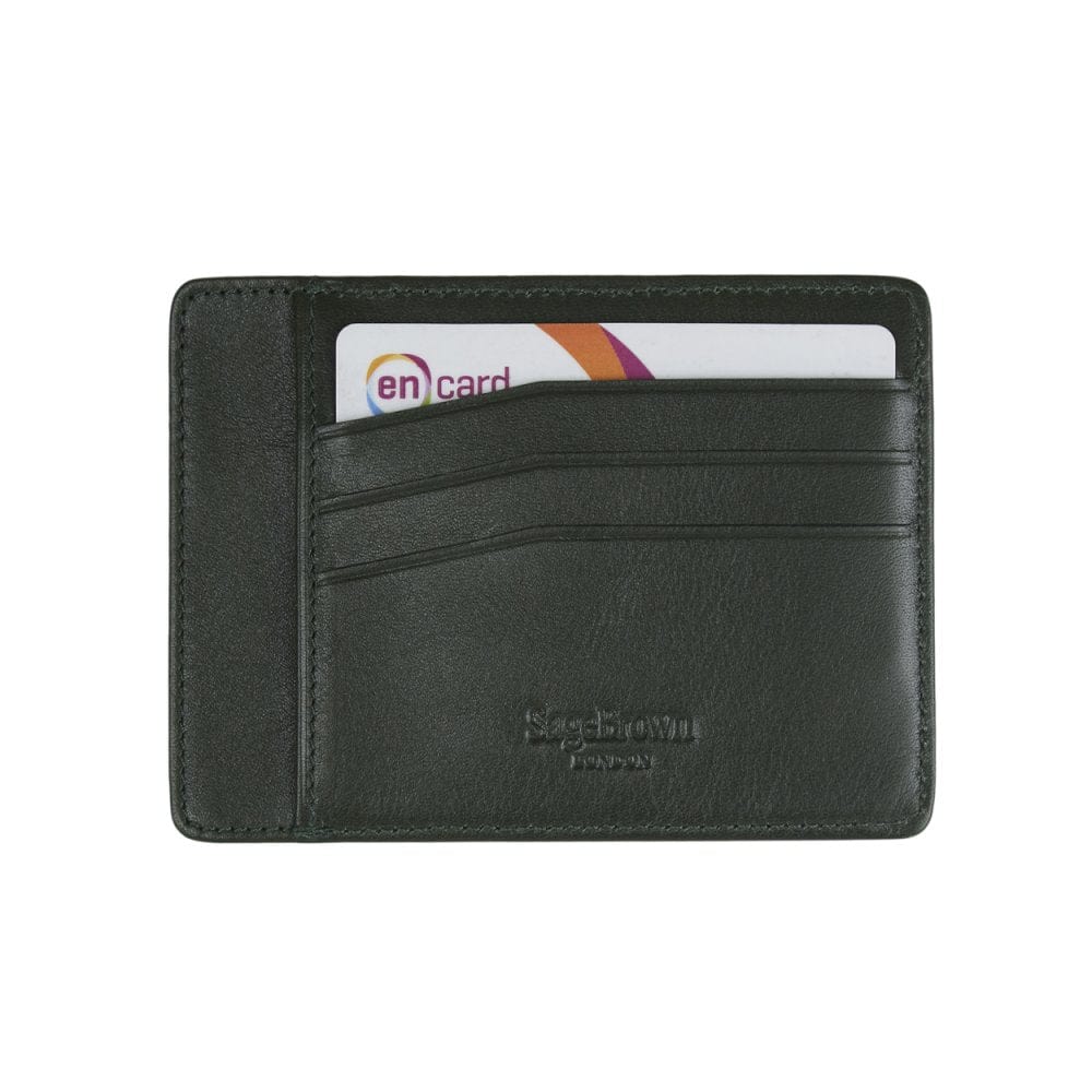 Flat leather credit card holder, green, back view