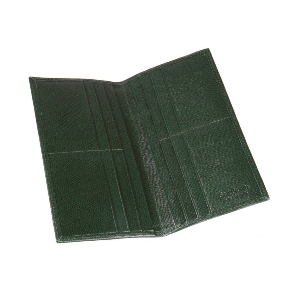 Bottle Green Textured Slim Leather Tall Top Pocket Wallet With 12 CC