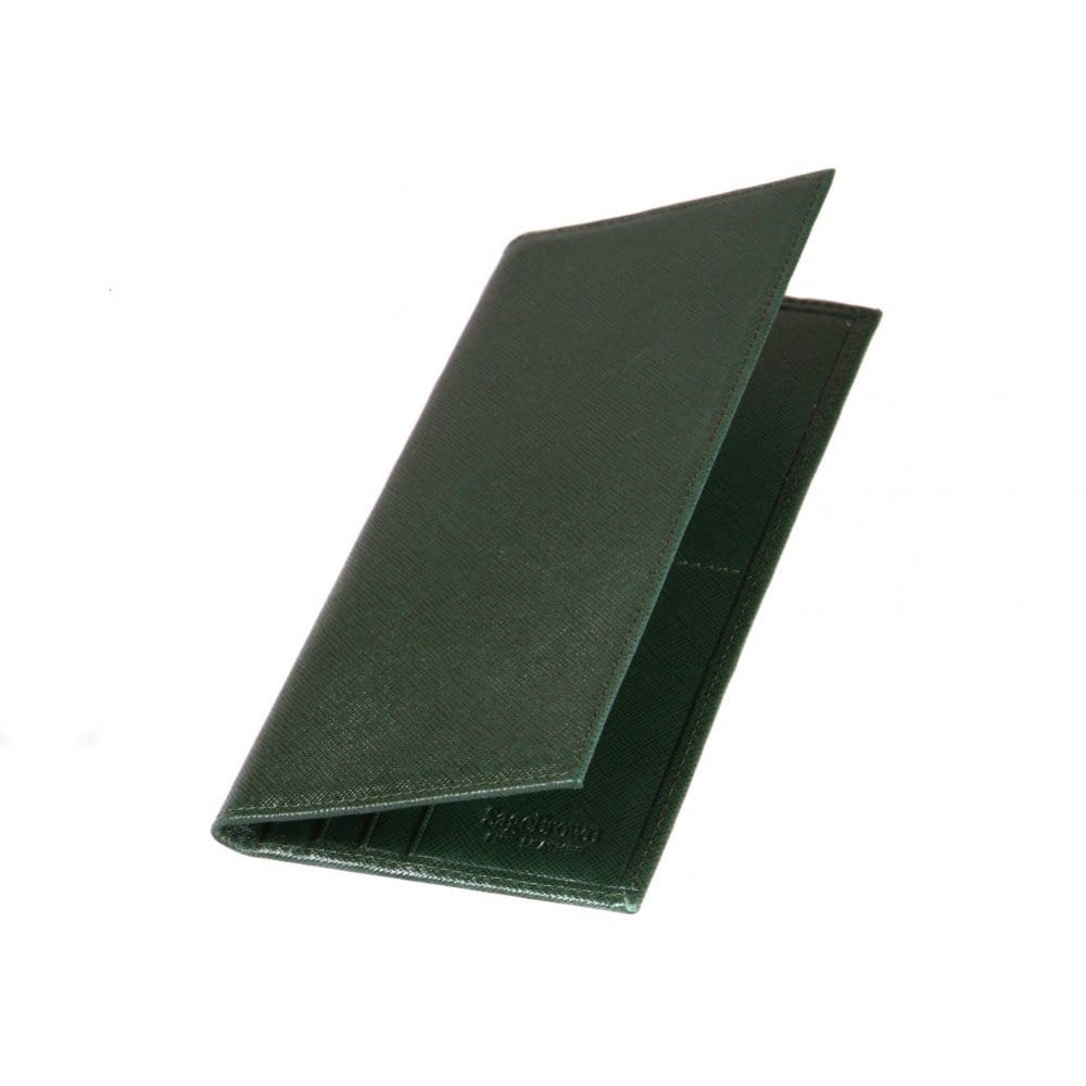 Bottle Green Textured Slim Leather Tall Top Pocket Wallet With 12 CC