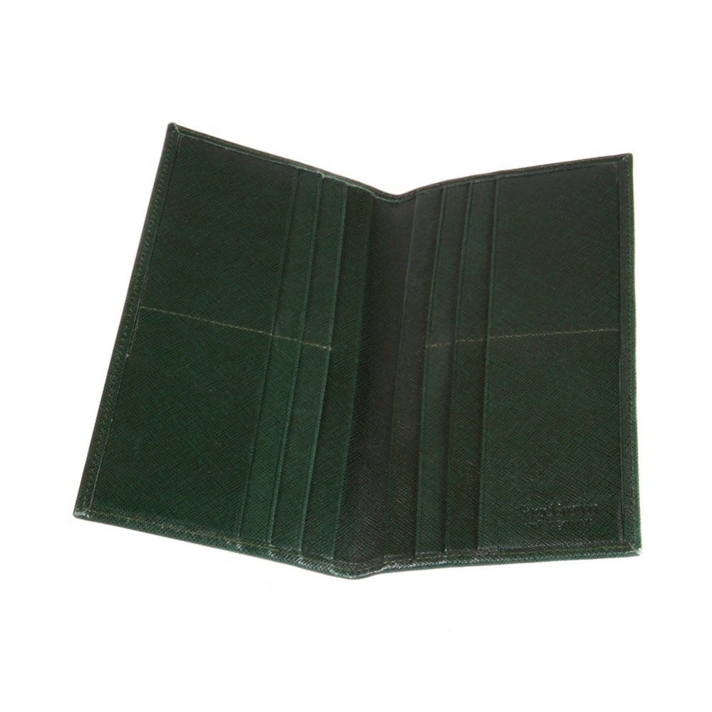 Bottle Green Textured Slim Leather Tall Top Pocket Wallet With 12 CC