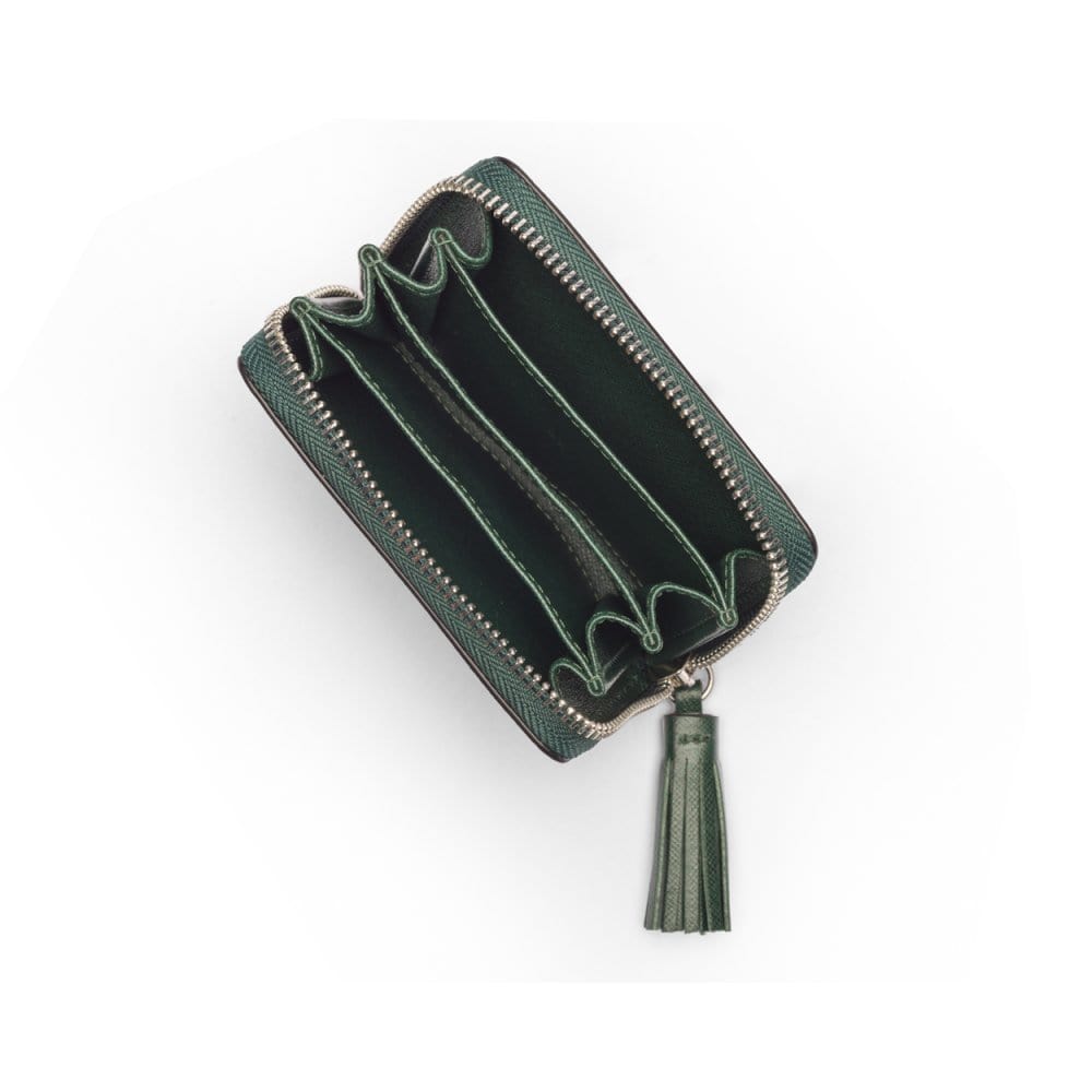 Green Saffiano Zip Around Accordion Coin Purse With Tassel