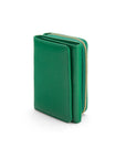 RFID blocking leather tri-fold purse, emerald green, front