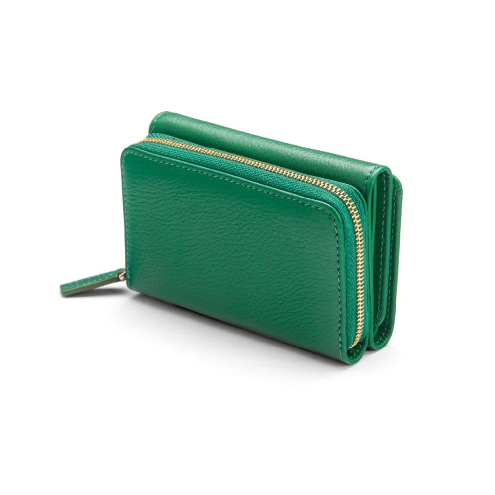 RFID blocking leather tri-fold purse, emerald green, coin purse