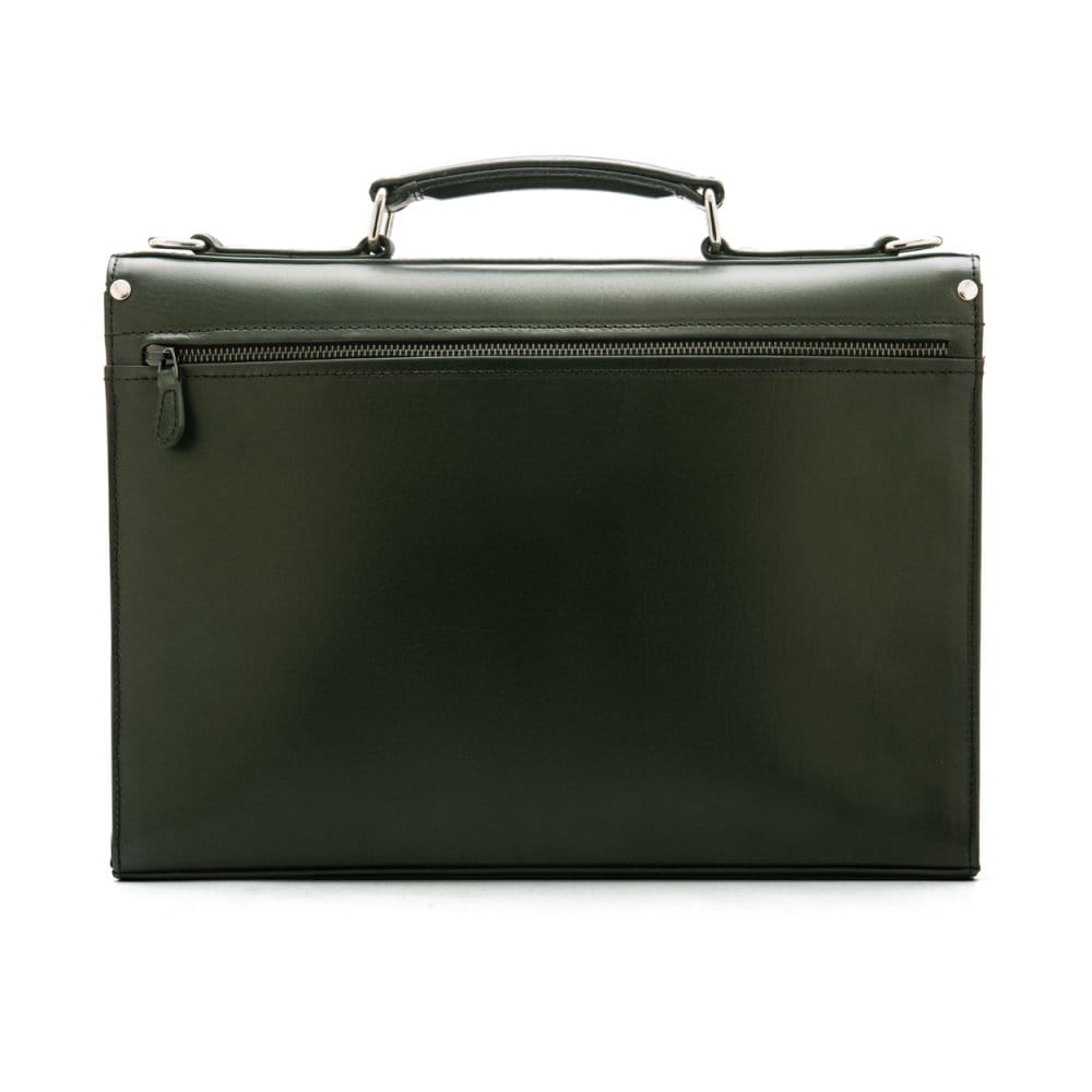 Green Vintage Leather Wall Street Briefcase With Silver Brass Lock