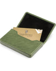 Leather business card holder with magnetic closure, green, inside