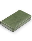 Leather business card holder with magnetic closure, green, side