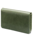 Leather business card holder with magnetic closure, green, front