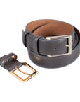 Leather belt with 2 buckles, grey