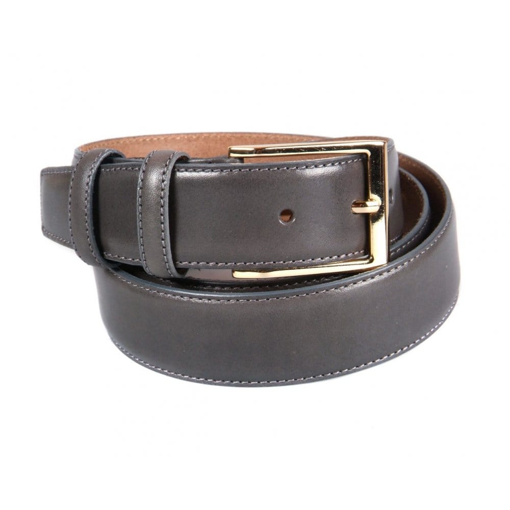 Leather belt with gold buckle, grey