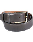 Leather belt with gold buckle, grey