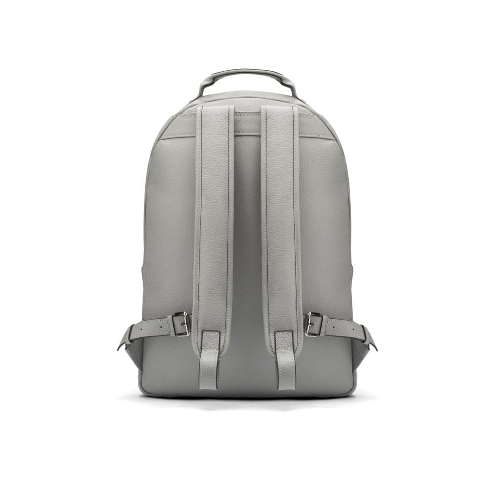 Men's leather 15" laptop backpack, grey, back