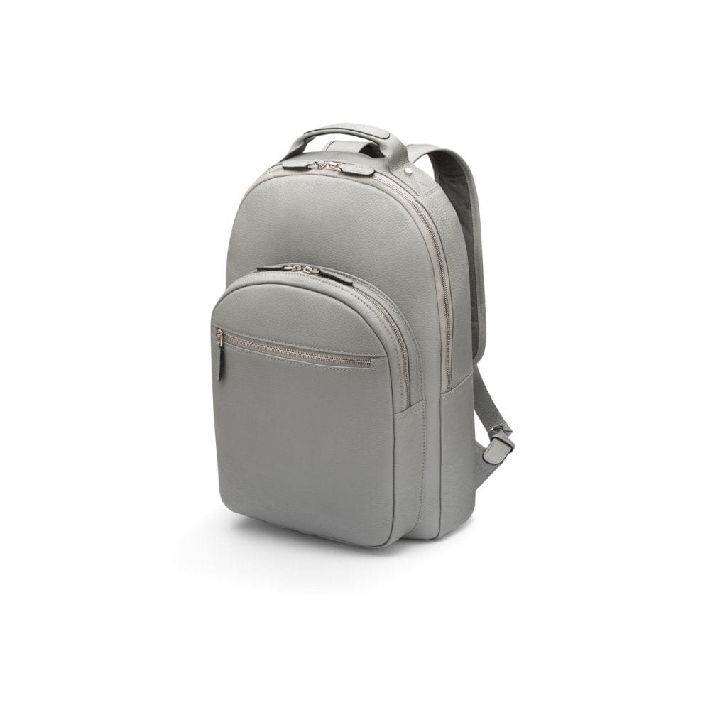 Men's leather 15" laptop backpack, grey, side