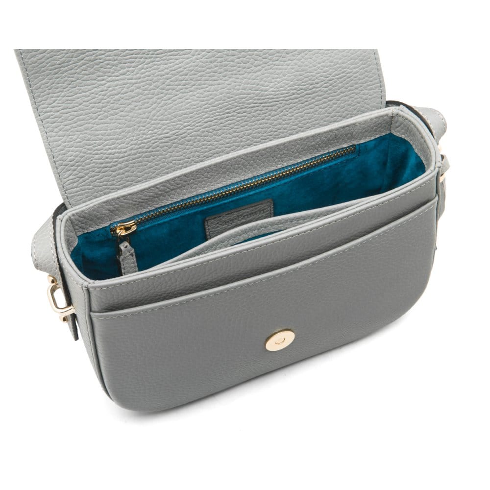 Leather saddle bag, grey, inside