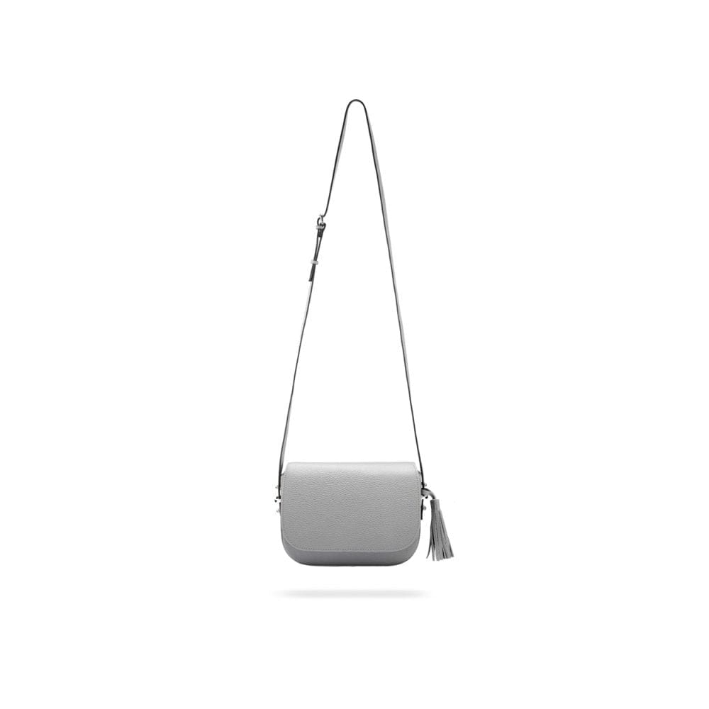 Leather saddle bag, grey, with long shoulder strap