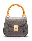 Bamboo handle bag, grey croc, front view